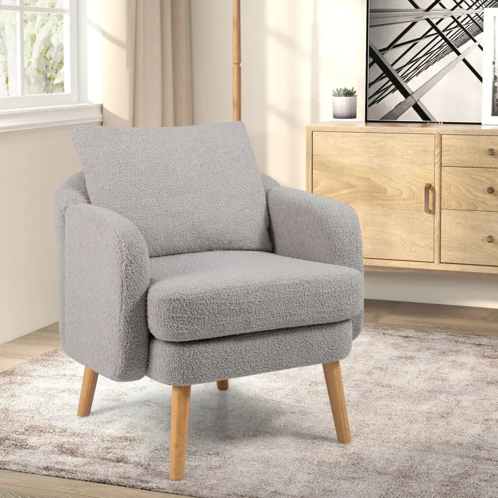 Sherpa Accent Chair Modern Living Room Chair with Seat Cushion-Grey - Gray - Accent Chairs