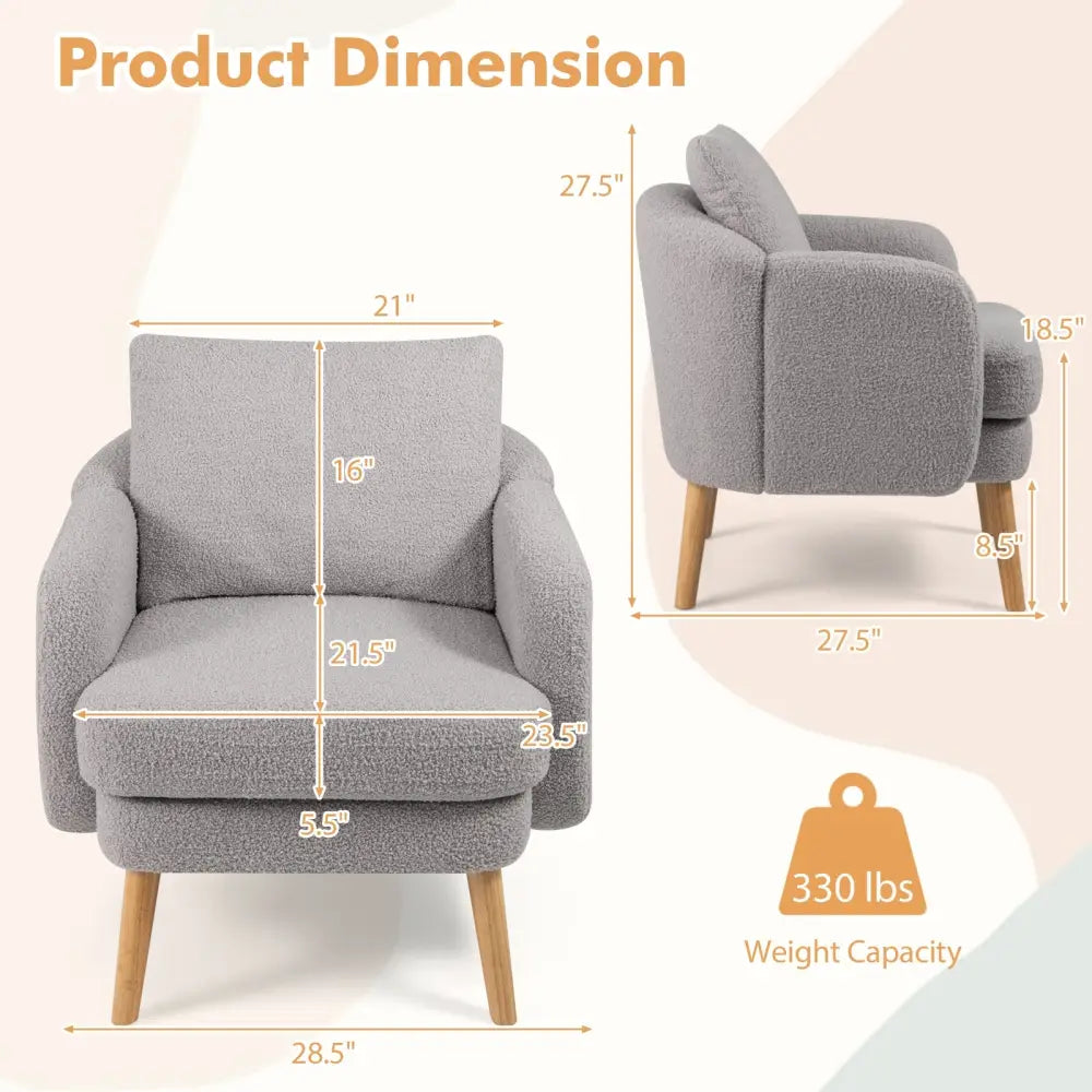 Sherpa Accent Chair Modern Living Room Chair with Seat Cushion-Grey - Gray - Accent Chairs