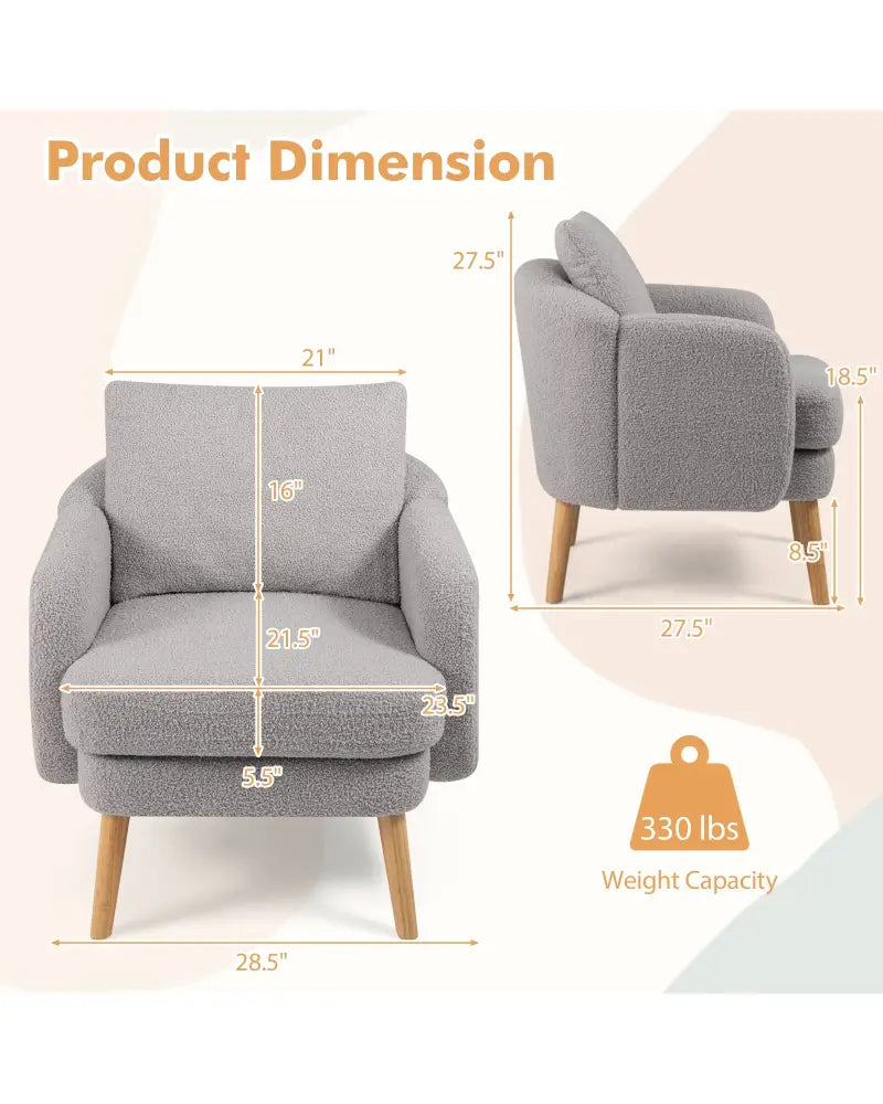 Sherpa Accent Chair Modern Living Room Chair with Seat Cushion-Grey - Gray - Accent Chairs