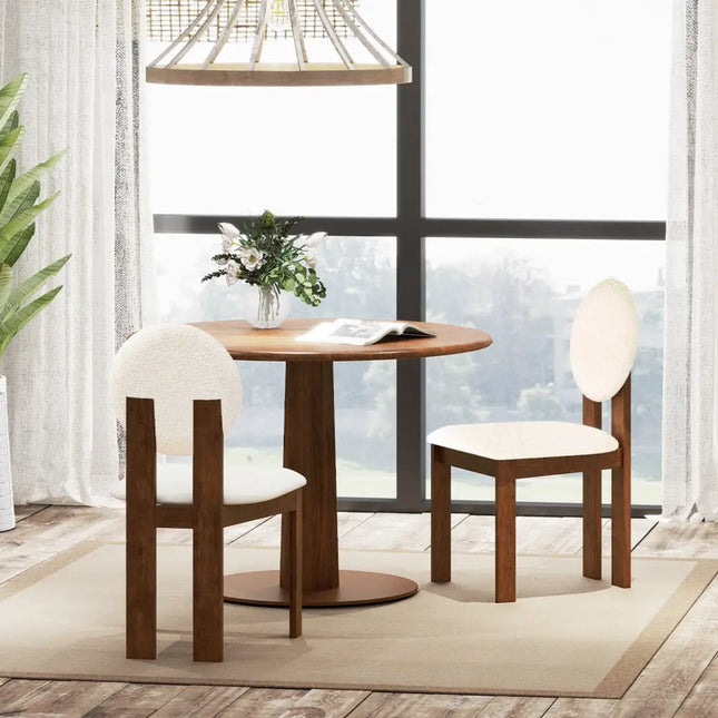 Sherpa Dining Chairs Set of 2 with Rubber Wood Legs for Living Room Restaurant-White - White - Dining Chairs