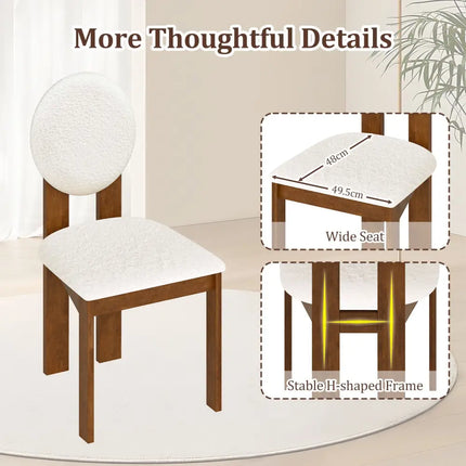Sherpa Dining Chairs Set of 2 with Rubber Wood Legs for Living Room Restaurant-White - White - Dining Chairs