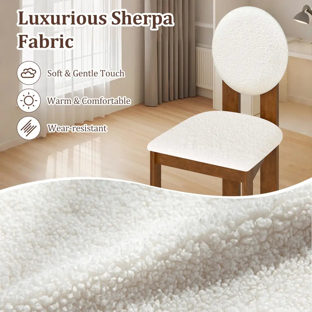 Sherpa Dining Chairs Set of 2 with Rubber Wood Legs for Living Room Restaurant-White - White - Dining Chairs