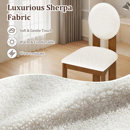 Sherpa Dining Chairs Set of 2 with Rubber Wood Legs for Living Room Restaurant-White - White - Dining Chairs