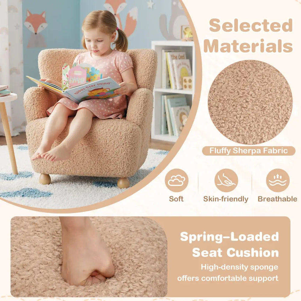 Sherpa Kids Sofa Comfy Toddler Armchair with Solid Rubber Wood Legs-Pink - Pink - Kids Chairs & Seating