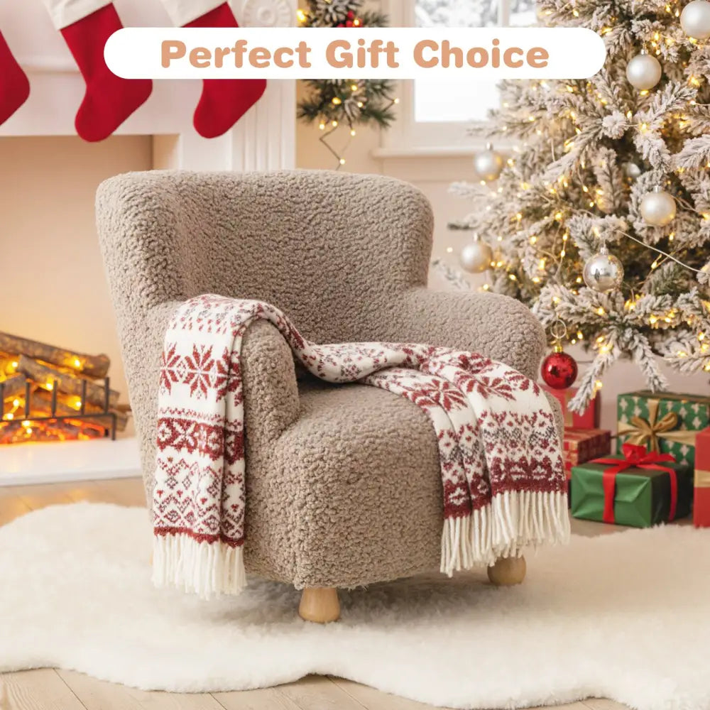 Sherpa Kids Sofa Comfy Toddler Armchair with Solid Rubber Wood Legs-Rustic Brown - Brown - Kids Chairs & Seating