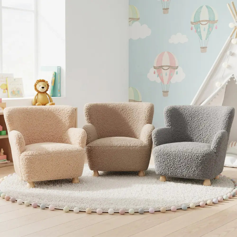 Sherpa Kids Sofa Comfy Toddler Armchair with Solid Rubber Wood Legs-Rustic Brown - Brown - Kids Chairs & Seating