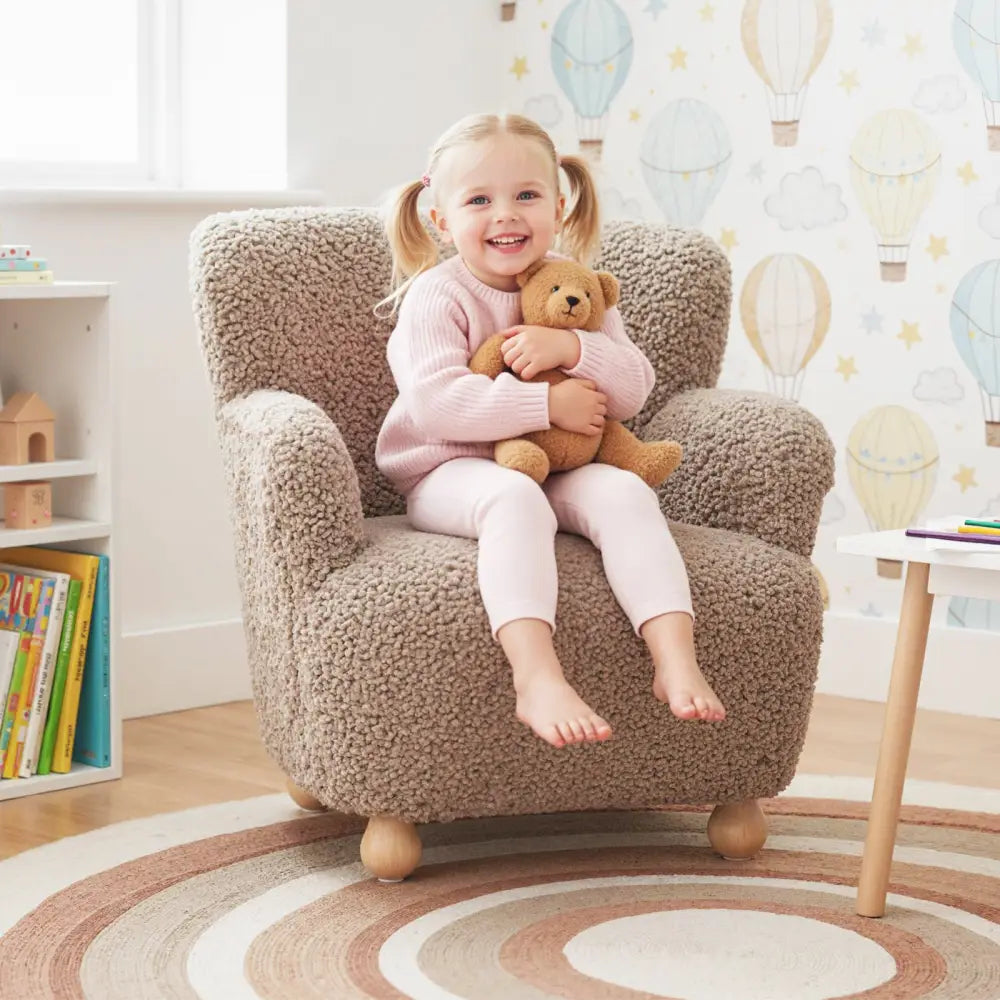 Sherpa Kids Sofa Comfy Toddler Armchair with Solid Rubber Wood Legs-Rustic Brown - Brown - Kids Chairs & Seating