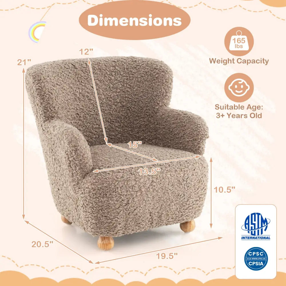 Sherpa Kids Sofa Comfy Toddler Armchair with Solid Rubber Wood Legs-Rustic Brown - Brown - Kids Chairs & Seating