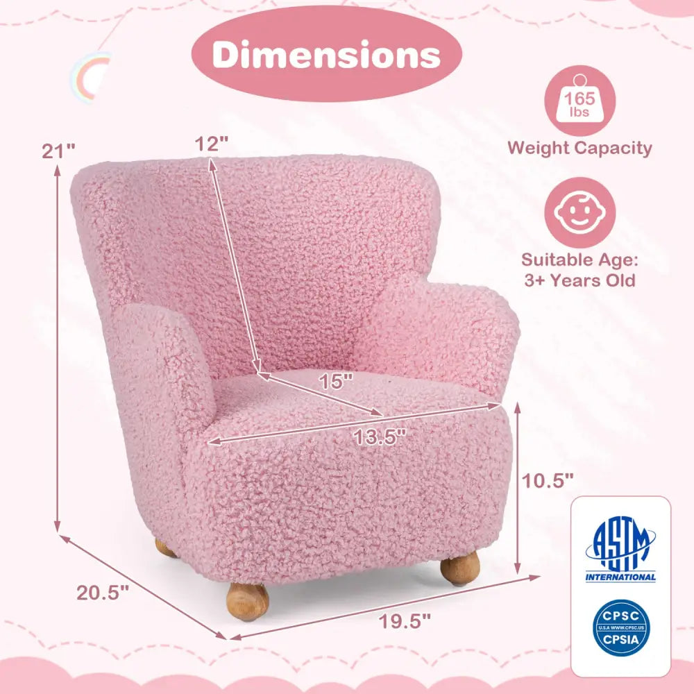 Sherpa Kids Sofa Comfy Toddler Armchair with Solid Rubber Wood Legs-Light Pink - Light Pink - Kids Chairs & Seating