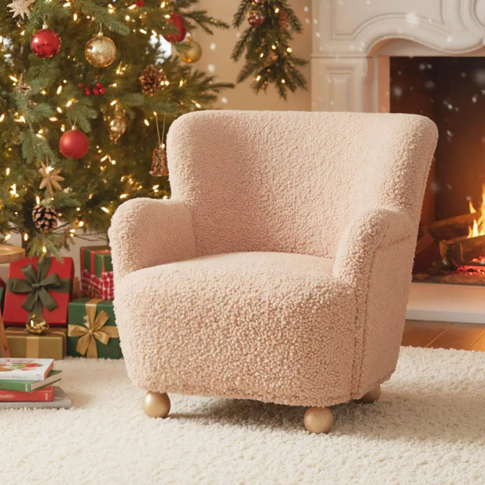 Sherpa Kids Sofa Comfy Toddler Armchair with Solid Rubber Wood Legs-Pink - Pink - Kids Chairs & Seating