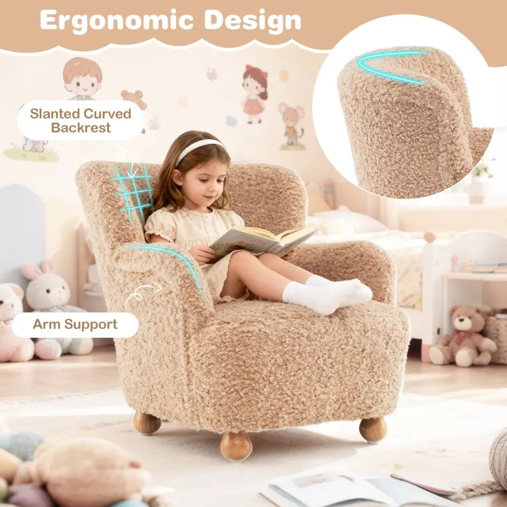 Sherpa Kids Sofa Comfy Toddler Armchair with Solid Rubber Wood Legs-Pink - Pink - Kids Chairs & Seating