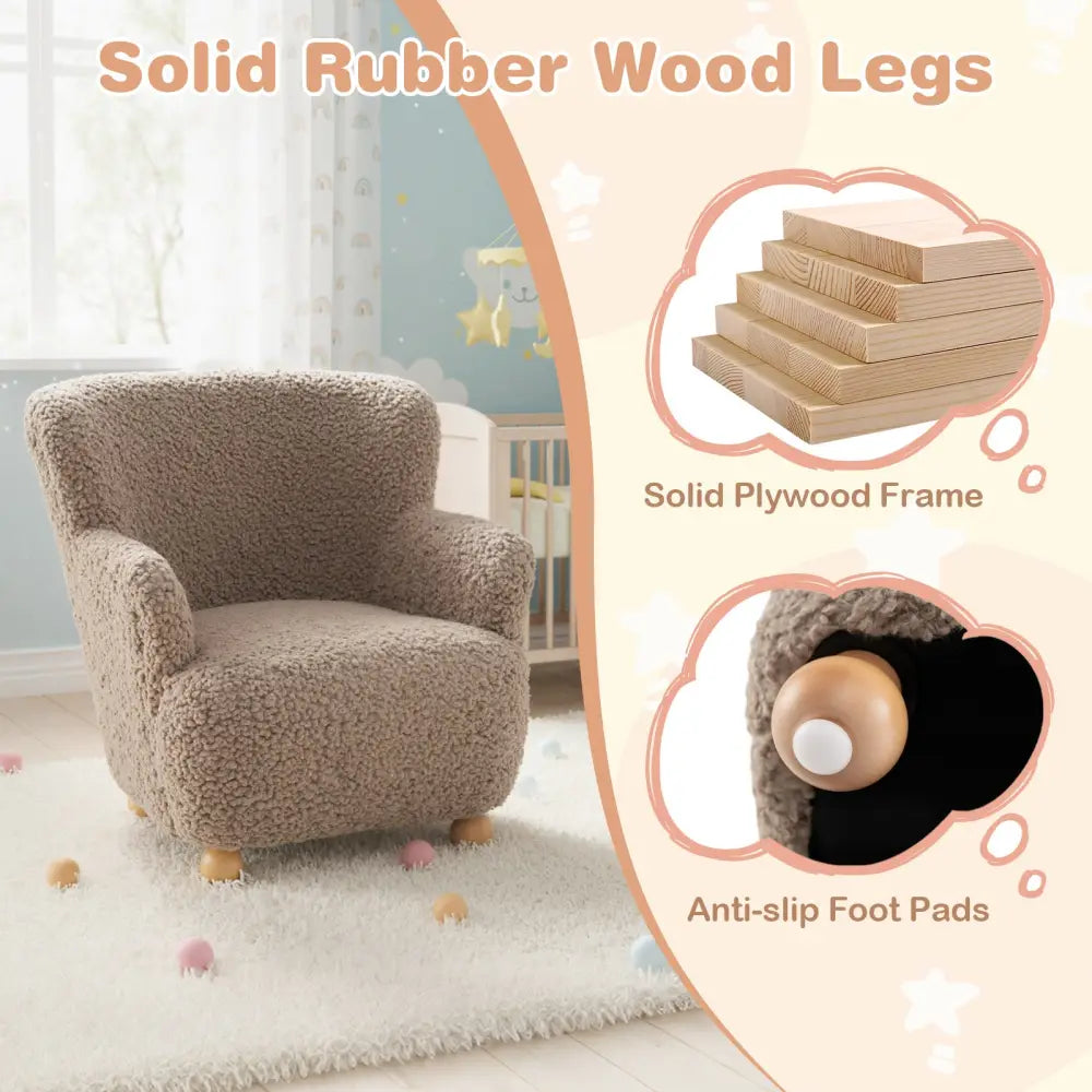 Sherpa Kids Sofa Comfy Toddler Armchair with Solid Rubber Wood Legs-Rustic Brown - Brown - Kids Chairs & Seating