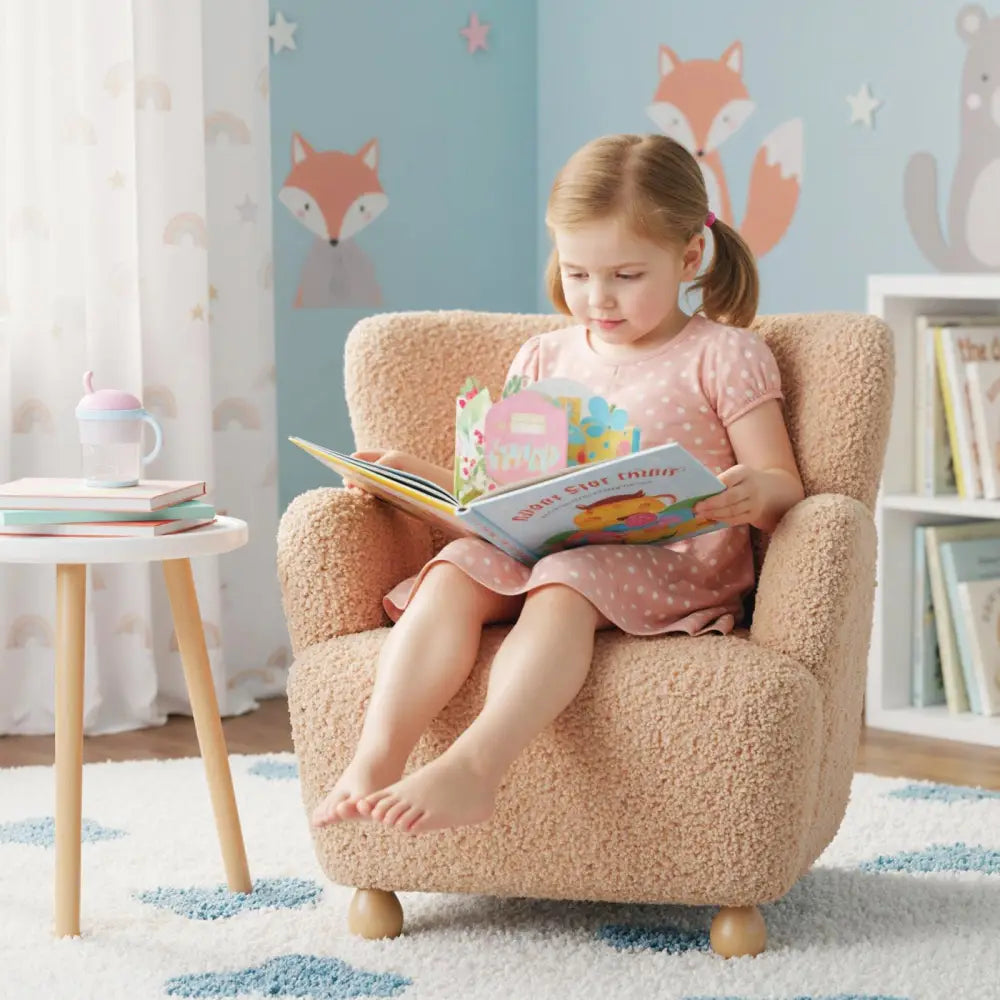 Sherpa Kids Sofa Comfy Toddler Armchair with Solid Rubber Wood Legs-Pink - Pink - Kids Chairs & Seating