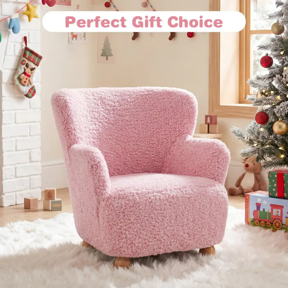 Sherpa Kids Sofa Comfy Toddler Armchair with Solid Rubber Wood Legs-Light Pink - Light Pink - Kids Chairs & Seating