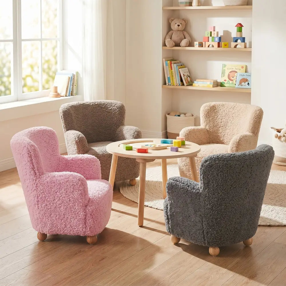 Sherpa Kids Sofa Comfy Toddler Armchair with Solid Rubber Wood Legs-Light Pink - Light Pink - Kids Chairs & Seating