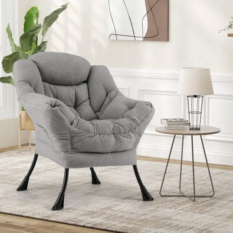 Sherpa UpholsteredAccent Chairwith Cozy Head Pillow-Gray - Gray - Accent Chairs