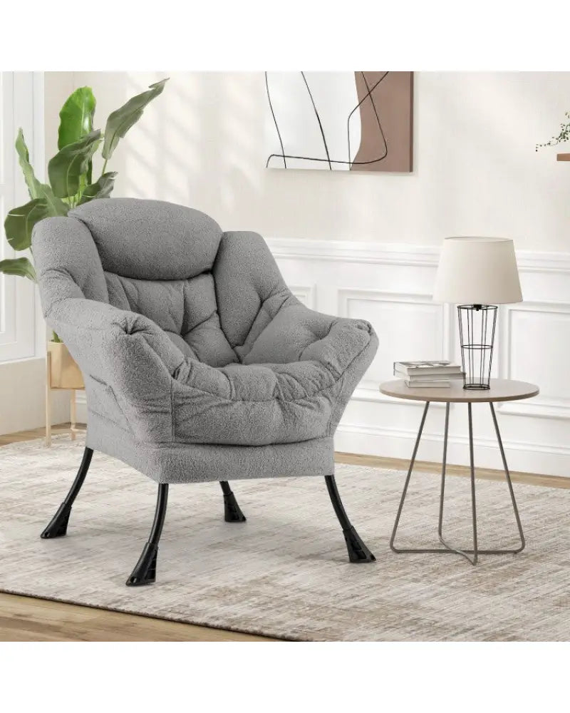 Sherpa UpholsteredAccent Chairwith Cozy Head Pillow-Gray - Gray - Accent Chairs