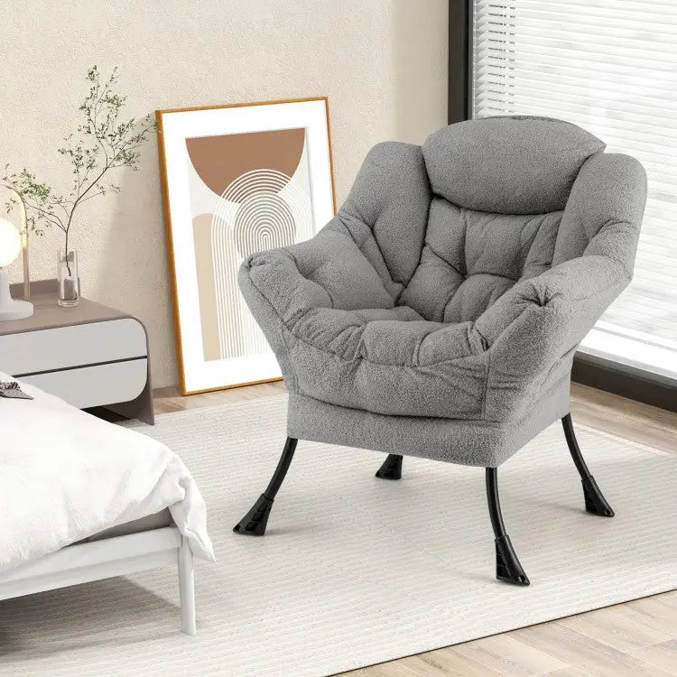 Sherpa UpholsteredAccent Chairwith Cozy Head Pillow-Gray - Gray - Accent Chairs