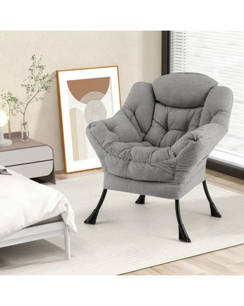 Sherpa UpholsteredAccent Chairwith Cozy Head Pillow-Gray - Gray - Accent Chairs