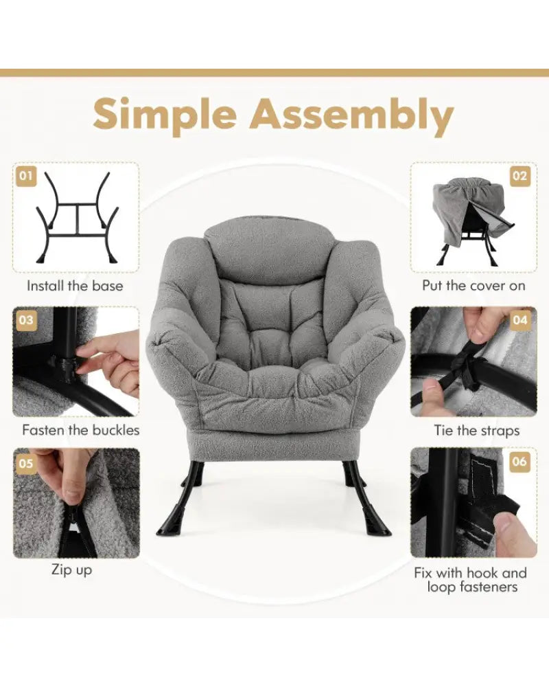 Sherpa UpholsteredAccent Chairwith Cozy Head Pillow-Gray - Gray - Accent Chairs