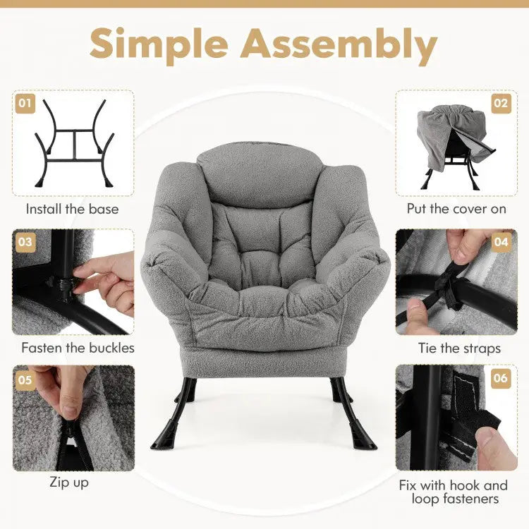Sherpa UpholsteredAccent Chairwith Cozy Head Pillow-Gray - Gray - Accent Chairs