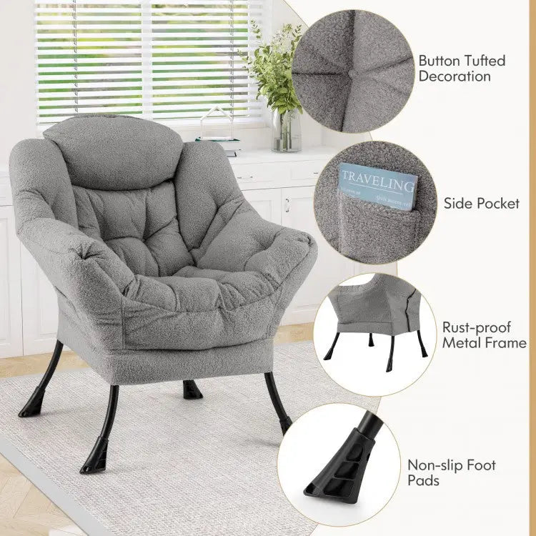 Sherpa UpholsteredAccent Chairwith Cozy Head Pillow-Gray - Gray - Accent Chairs
