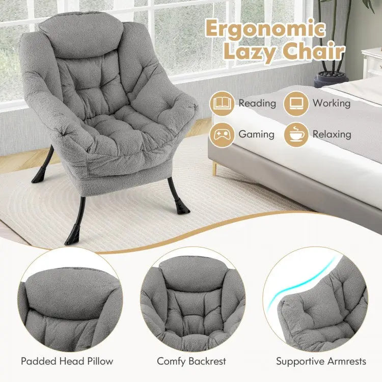 Sherpa UpholsteredAccent Chairwith Cozy Head Pillow-Gray - Gray - Accent Chairs