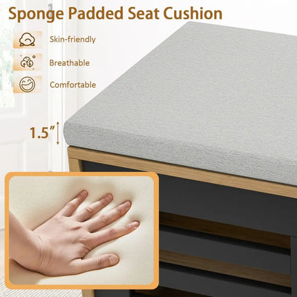 Shoe Bench with 6 Storage Compartments and 3 Adjustable Shelves-Natural - Natural - Shoe Racks & Storage Benches