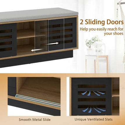 Shoe Bench with 6 Storage Compartments and 3 Adjustable Shelves-Natural - Natural - Shoe Racks & Storage Benches