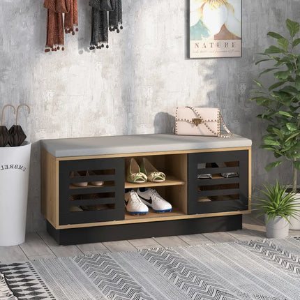 Shoe Bench with 6 Storage Compartments and 3 Adjustable Shelves-Natural - Natural - Shoe Racks & Storage Benches