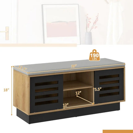 Shoe Bench with 6 Storage Compartments and 3 Adjustable Shelves-Natural - Natural - Shoe Racks & Storage Benches