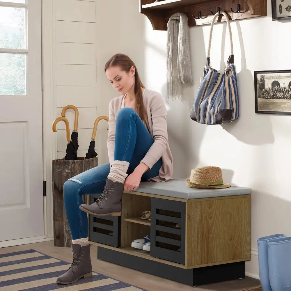 Shoe Bench with 6 Storage Compartments and 3 Adjustable Shelves-Natural - Natural - Shoe Racks & Storage Benches