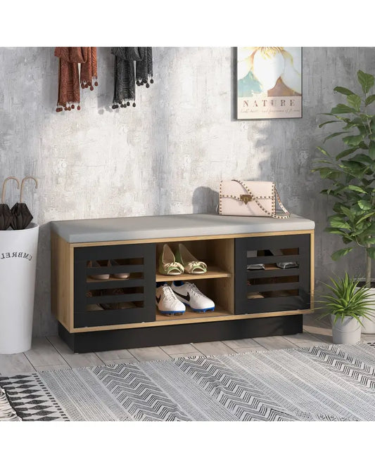 Shoe Bench with 6 Storage Compartments and 3 Adjustable Shelves-Natural - Natural - Shoe Racks & Storage Benches