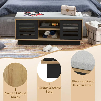 Shoe Bench with 6 Storage Compartments and 3 Adjustable Shelves-Natural - Natural - Shoe Racks & Storage Benches