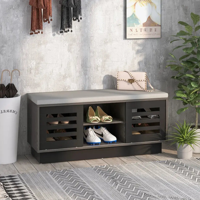 Shoe Bench with 6 Storage Compartments and 3 Adjustable Shelves-Gray - Gray - Shoe Racks & Storage Benches