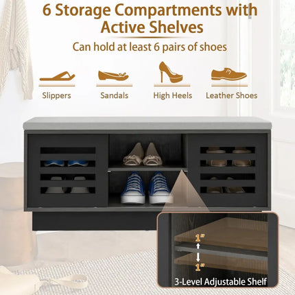 Shoe Bench with 6 Storage Compartments and 3 Adjustable Shelves-Gray - Gray - Shoe Racks & Storage Benches