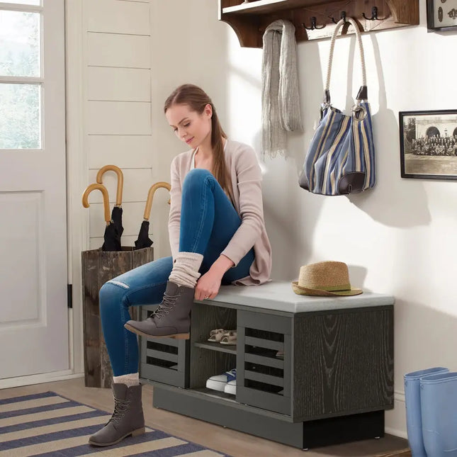 Shoe Bench with 6 Storage Compartments and 3 Adjustable Shelves-Gray - Gray - Shoe Racks & Storage Benches