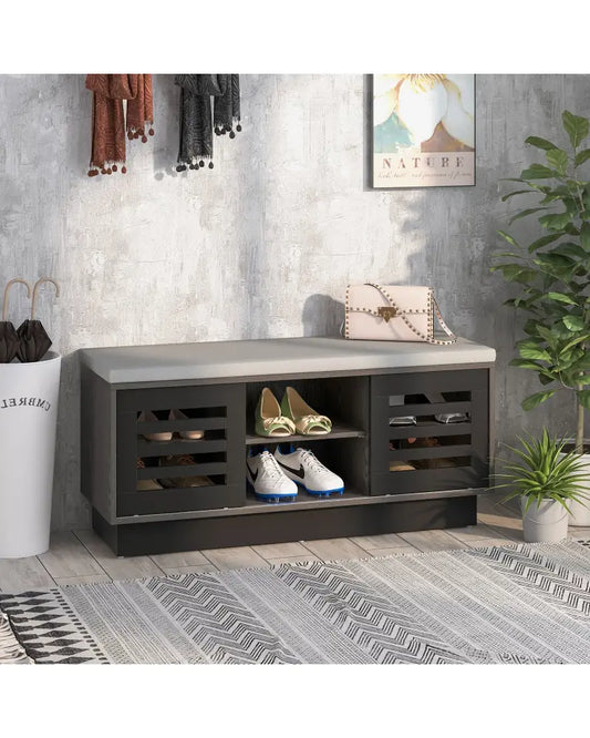 Shoe Bench with 6 Storage Compartments and 3 Adjustable Shelves-Gray - Gray - Shoe Racks & Storage Benches