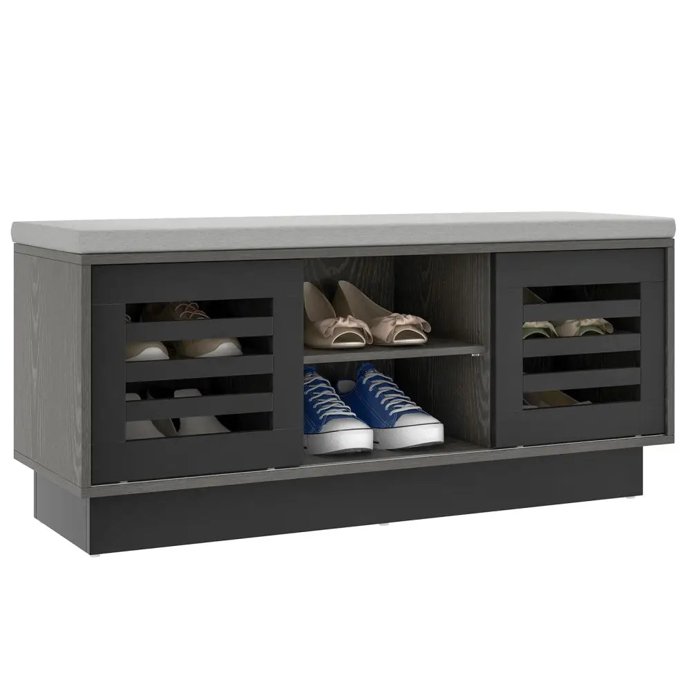 Shoe Bench with 6 Storage Compartments and 3 Adjustable Shelves-Gray - Gray - Shoe Racks & Storage Benches