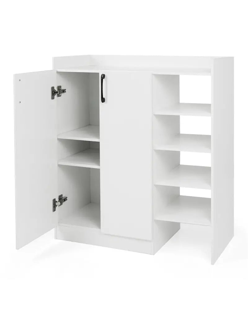 Shoe Cabinet with 2 Doors Shoe Storage Organizer with 2 Adjustable Inner Shelves-White - White - Shoe Racks & Storage