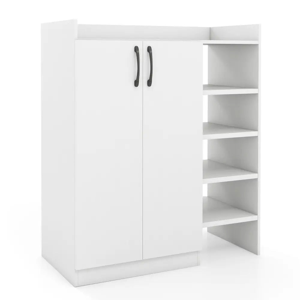 Shoe Cabinet with 2 Doors Shoe Storage Organizer with 2 Adjustable Inner Shelves-White - White - Shoe Racks & Storage