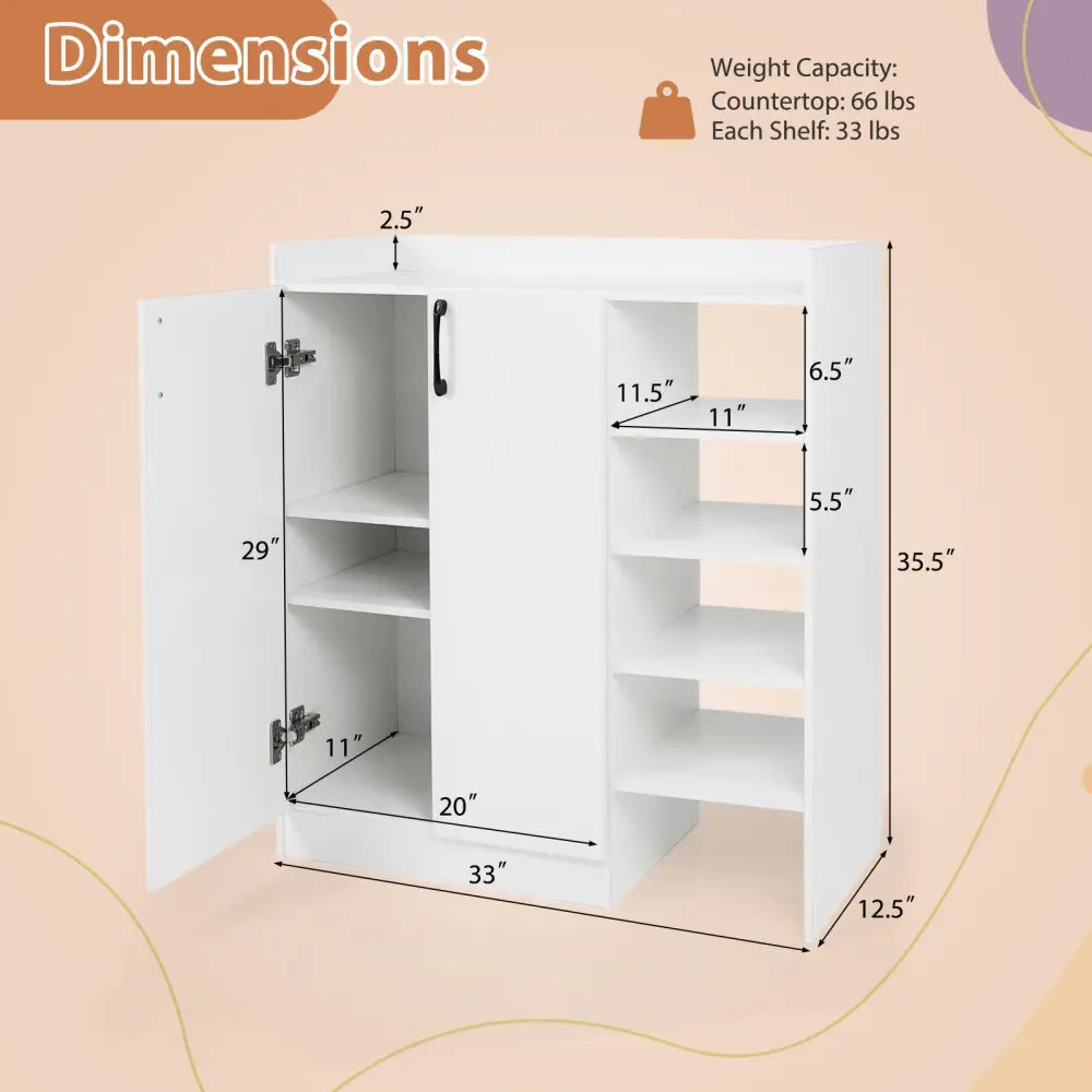 Shoe Cabinet with 2 Doors Shoe Storage Organizer with 2 Adjustable Inner Shelves-White - White - Shoe Racks & Storage