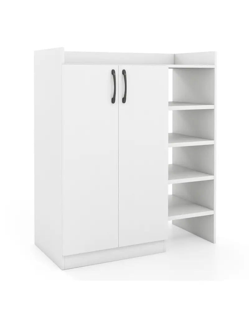 Shoe Cabinet with 2 Doors Shoe Storage Organizer with 2 Adjustable Inner Shelves-White - White - Shoe Racks & Storage