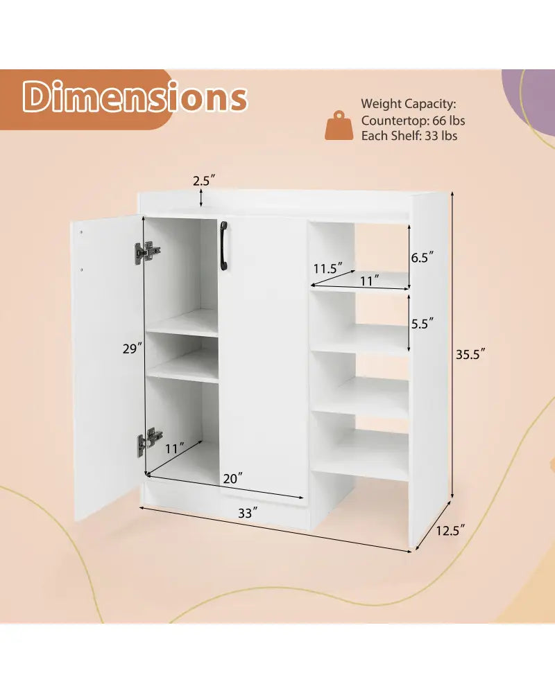 Shoe Cabinet with 2 Doors Shoe Storage Organizer with 2 Adjustable Inner Shelves-White - White - Shoe Racks & Storage
