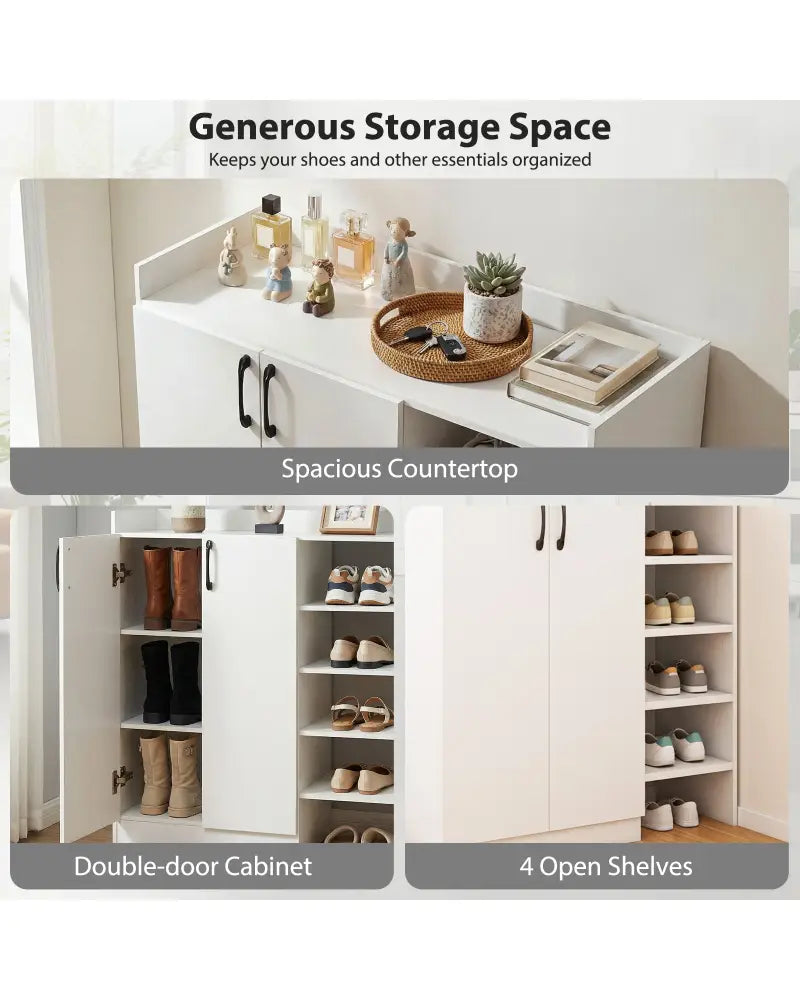 Shoe Cabinet with 2 Doors Shoe Storage Organizer with 2 Adjustable Inner Shelves-White - White - Shoe Racks & Storage