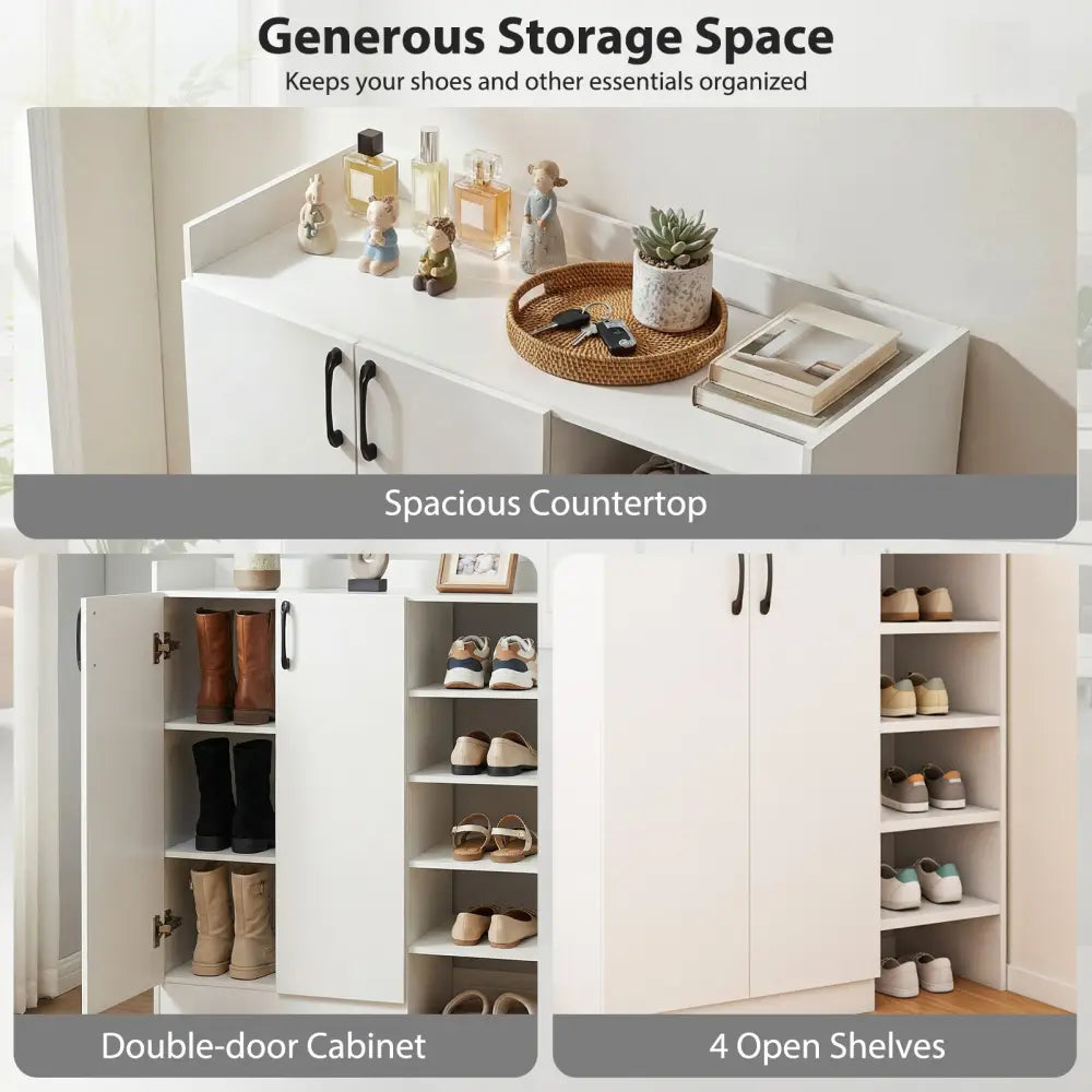 Shoe Cabinet with 2 Doors Shoe Storage Organizer with 2 Adjustable Inner Shelves-White - White - Shoe Racks & Storage