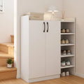 Shoe Cabinet with 2 Doors Shoe Storage Organizer with 2 Adjustable Inner Shelves-White - White - Shoe Racks & Storage