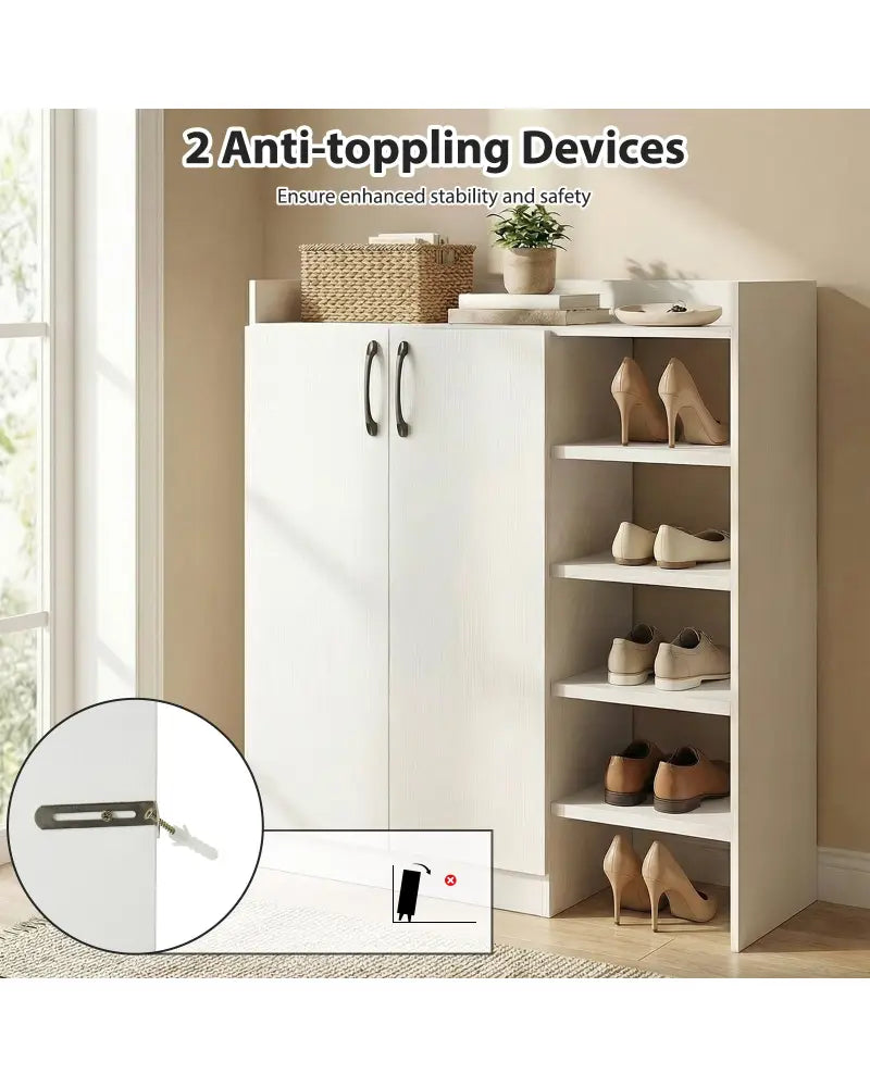 Shoe Cabinet with 2 Doors Shoe Storage Organizer with 2 Adjustable Inner Shelves-White - White - Shoe Racks & Storage