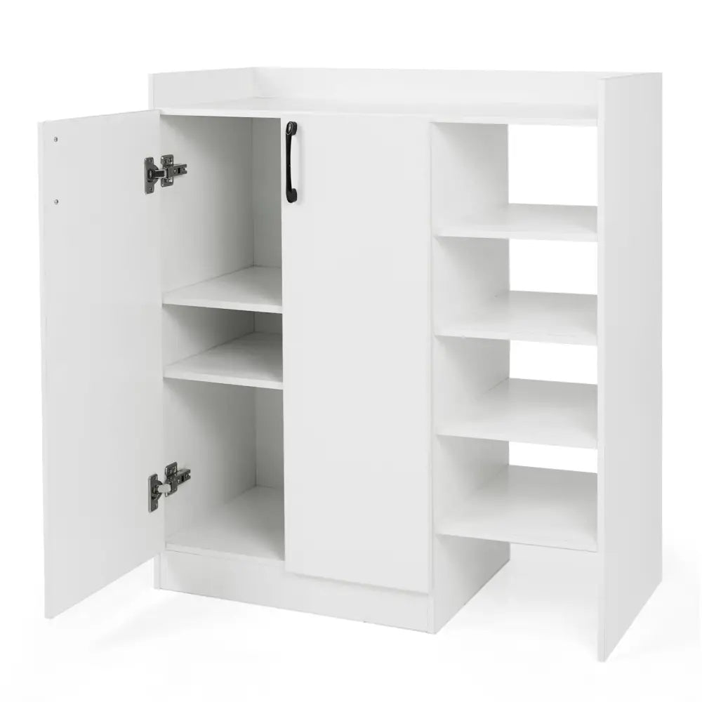 Shoe Cabinet with 2 Doors Shoe Storage Organizer with 2 Adjustable Inner Shelves-White - White - Shoe Racks & Storage