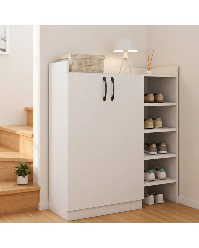 Shoe Cabinet with 2 Doors Shoe Storage Organizer with 2 Adjustable Inner Shelves-White - White - Shoe Racks & Storage